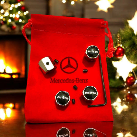 Gift Set For Anti Lock silver AMG Dust Caps Tyre Valve Stems x4